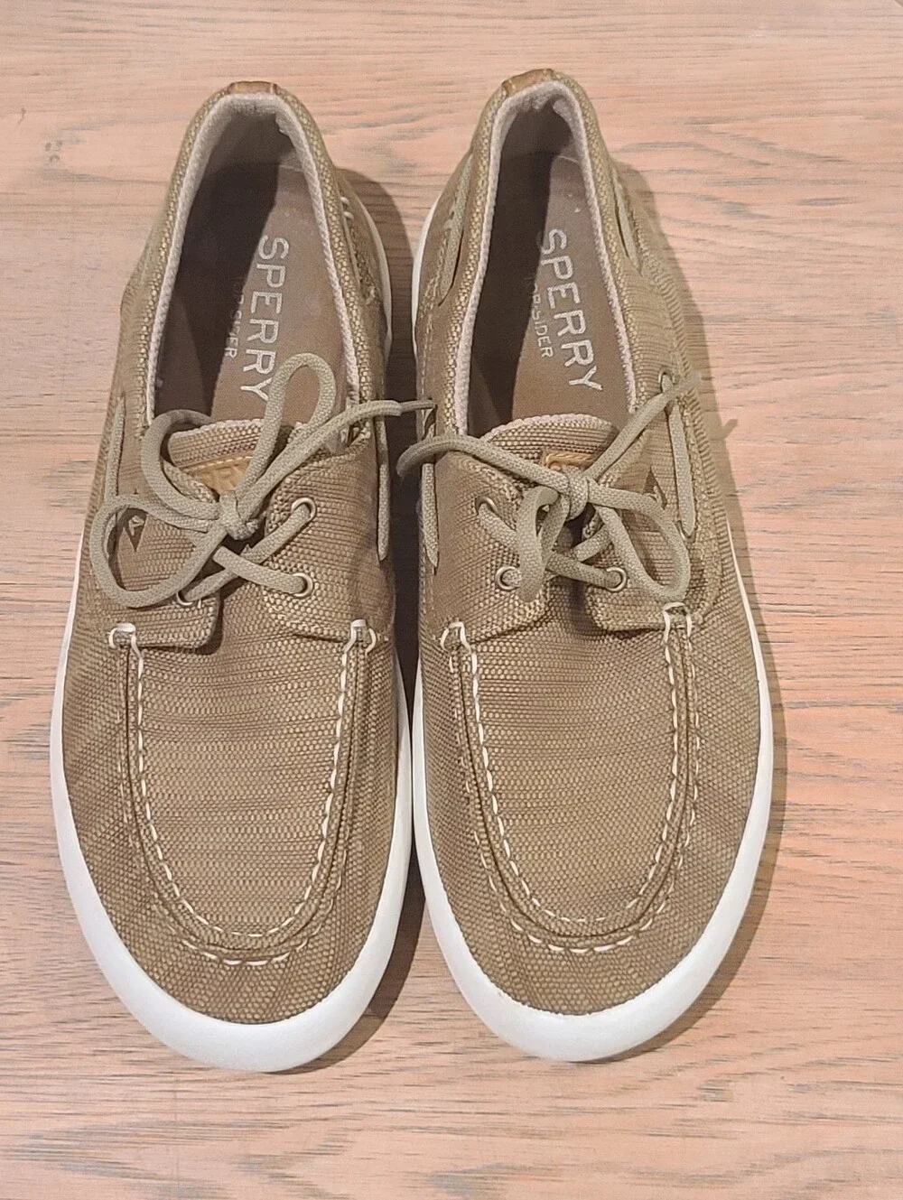 Sperry Top Sider Men 9M Khaki Canvas 2-Eyelet Oxfords Deck Boat Men Shoes